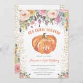 パンプキンファースト誕生日招待状フローラ金ゴールド 招待状 (正面/裏面)