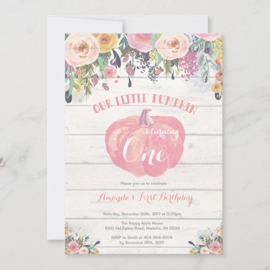 パンプキンファースト誕生日招待状フローラ 招待状 (正面)