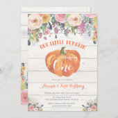 パンプキンファースト誕生日招待状フローラ 素朴 招待状 (正面/裏面)