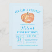 パンプキンファースト誕生日招待状ブルー 招待状 (正面/裏面)