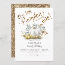 パンプキンファースト誕生日招待状秋秋金ゴールド