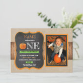 パンプキンファースト誕生日招待状第1パーティーフォトワン 招待状 (スタンド正面)