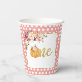 パンプキンファースト誕生日紙カップ – フローラピンクドット 紙コップ (裏面)