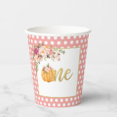 パンプキンファースト誕生日紙カップ – フローラピンクドット 紙コップ (正面)