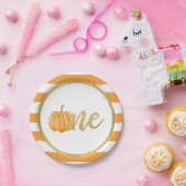 パンプキンファースト誕生日紙プレート – オレンジストライプ色 ペーパープレート (パーティー)