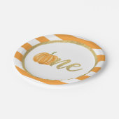 パンプキンファースト誕生日紙プレート – オレンジストライプ色 ペーパープレート (アングル)