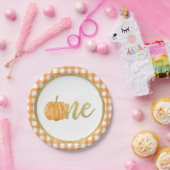 パンプキンファースト誕生日紙プレート – オレンジプレイド ペーパープレート (パーティー)