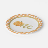 パンプキンファースト誕生日紙プレート – オレンジプレイド ペーパープレート (アングル)