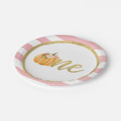 パンプキンファースト誕生日紙プレート – ピンクストライプ色 ペーパープレート (アングル)