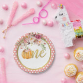 パンプキンファースト誕生日紙プレート-フローラドット ペーパープレート (パーティー)