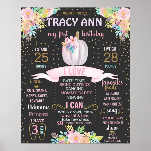 パンプキンファースト誕生日黒板サイン ポスター (正面)