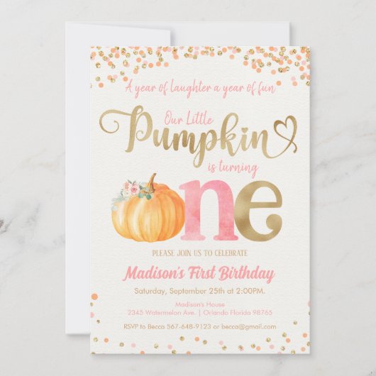 パンプキンファースト誕生日 招待状 (正面)