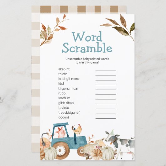 パンプキンファーム動物トラクターフローラ単語スクランブル (正面/裏面)