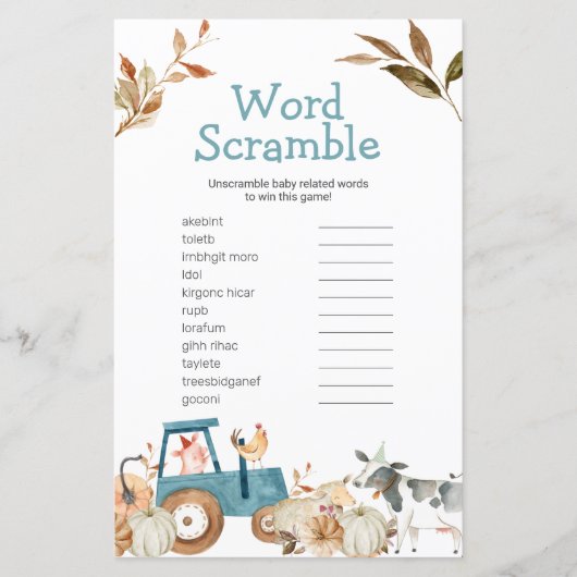 パンプキンファーム動物トラクターフローラ単語スクランブル (正面)