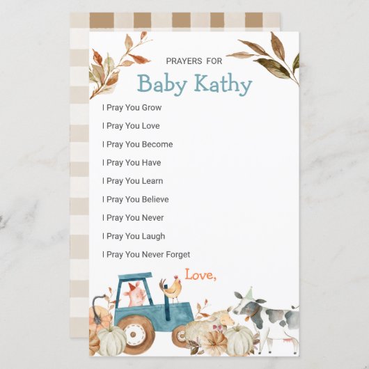 パンプキンファーム動物トラクターラブ祈りの言葉のためのベビー (正面/裏面)