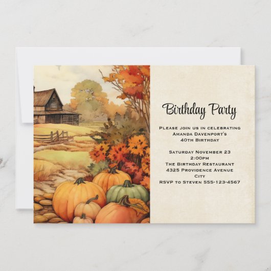 パンプキンファーム秋ハーベストオータム誕生日 招待状 (正面)