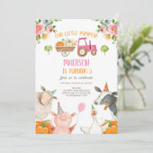 パンプキンファーム納屋周囲の庭ピンクガールパーティー誕生日 招待状 (スタンド正面)