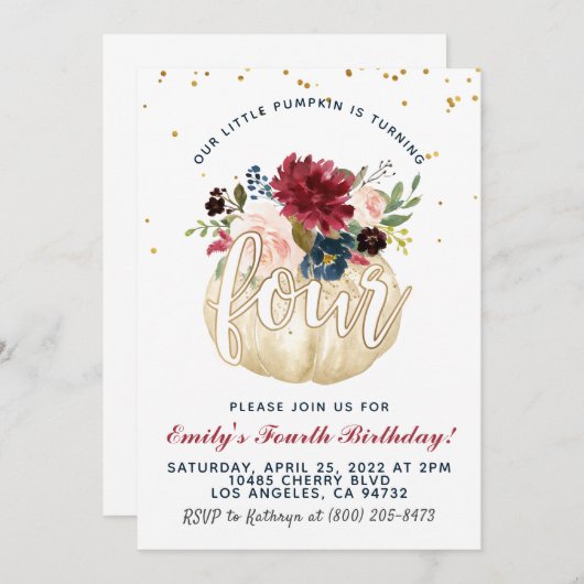 パンプキンフォー誕生日招待状 招待状 (正面/裏面)