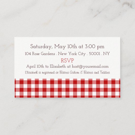 パンプキンフクロウ&ギンガムベビーシャワーチケット招待状 エンクロージャーカード