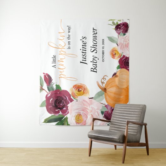 パンプキンフラワーの秋のベイビーシャワーの背景看板 タペストリー (インサイチュ)