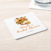 パンプキンフラワーブーケ ブライダルシャワー スクエアペーパーコースター (アングル)