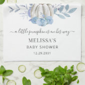 パンプキンフラワーベイビーシャワーダスティーブルー キッチンタオル (折り畳み)