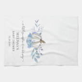 パンプキンフラワーベイビーシャワーダスティーブルー キッチンタオル (横)