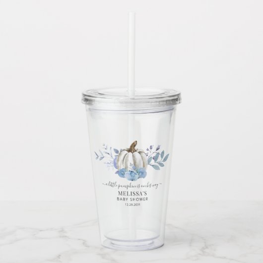 パンプキンフラワーベビーシャワーダスティーブルー アクリルタンブラー (正面)