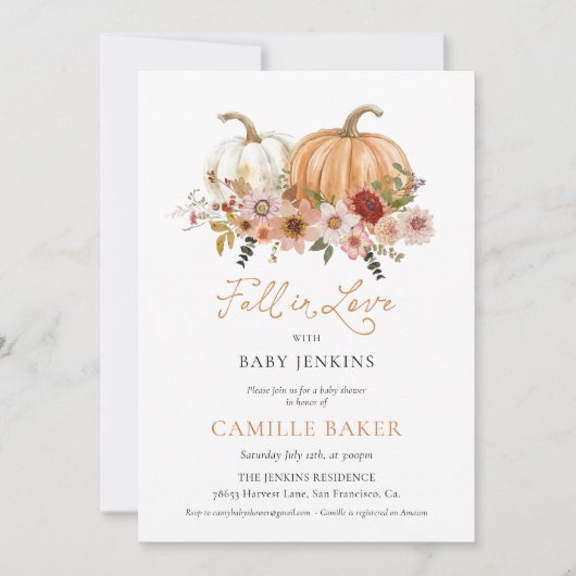 パンプキンフローラ秋が赤ちゃんシャワーに恋に 招待状 (正面)