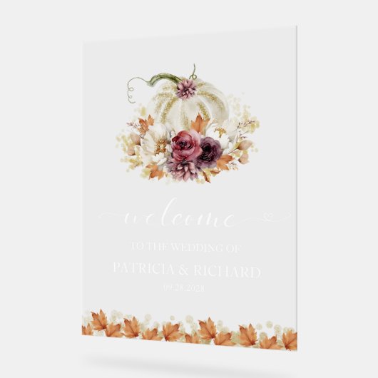 パンプキンフローラ秋の結婚式ウェルカムサイン アクリルサイン (傾斜)
