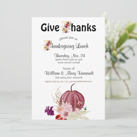 パンプキンフローラ金ゴールドホワイトサンクスギビング招待状 招待状 (スタンド正面)