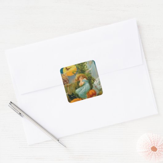 パンプキンブラックキャットウィッチピエロフクロウカエルこうもり スクエアシール (封筒)