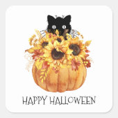 パンプキンブラックキャットハロウィーン紙プレートナプキンス スクエアシール (正面)