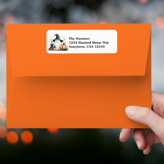 パンプキンブラックキャット幽霊水彩ハッピーハローウィン ラベル