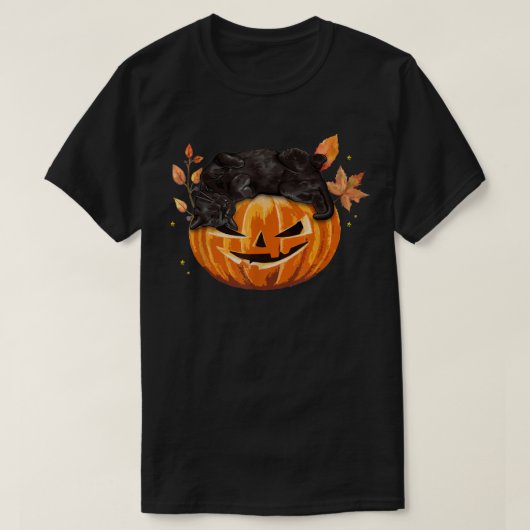 パンプキンブラックキャット紅葉ハロウィンキットンC Tシャツ (デザイン正面)