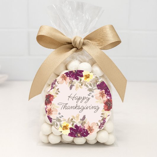 パンプキンブルガンディピンクフローラハッピー感謝祭 ラウンドシール