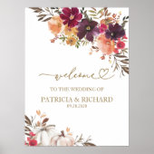 パンプキンブルゴーニュフローラ秋の結婚式ウェルカム ポスター (正面)