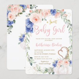 パンプキンブルッシュブルー花輪の女の子ベビーシャワー 招待状