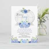 パンプキンブルーのフローラ白ベビーシャワー 招待状 (スタンド正面)