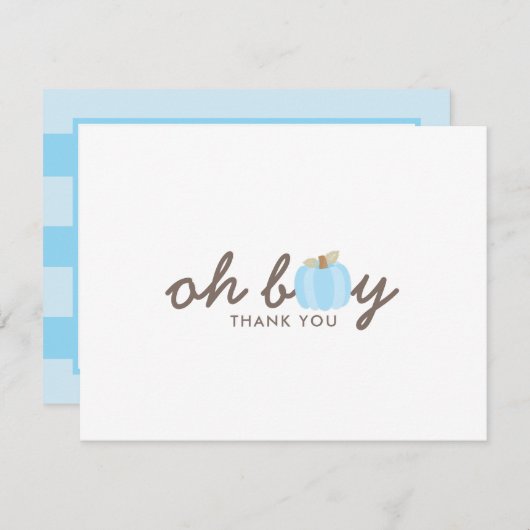 パンプキンブルーオーボーイ秋ベイビーシャワーありがとう サンキューカード (正面/裏面)