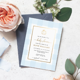 パンプキンブルーギンガムベビーシャワーフォイル招待状 箔招待状