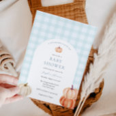 パンプキンブルーギンガム男の赤ちゃんシャワーアーチ 招待状