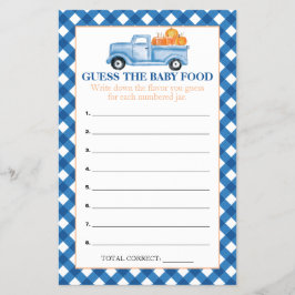 パンプキンブルートラック推測ベビー食品シャワーゲーム チラシ