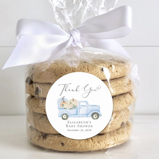 パンプキンブルートラック男の赤ちゃんシャワーサンキュー ラウンドシール