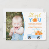 パンプキンブルートラック誕生日サンキューカードボーイ 招待状 (正面)