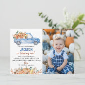 パンプキンブルートラック1stバースデーフォト招待状 サンキューカード (スタンド正面)