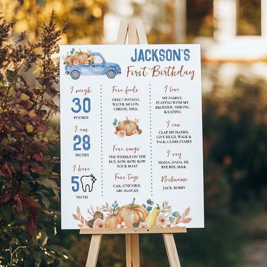 パンプキンブルートラック1stバースデーマイルストーンサイン ポスター