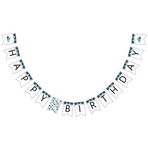 パンプキンブルーフローラハッピーバースデーパーティーデコール バンティングフラッグ