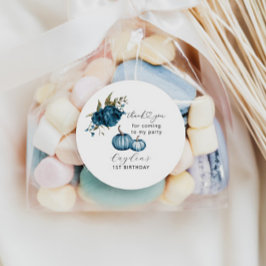 パンプキンブルーフローラ誕生日パーティーのお願い ラウンドシール