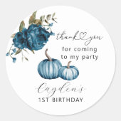 パンプキンブルーフローラ誕生日パーティーのお願い ラウンドシール (正面)